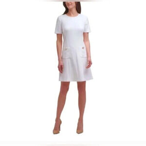 HARPER ROSE Womens Ivory Scuba Crepe Short Sleeve Fit + Flare Dress‎ Size 12